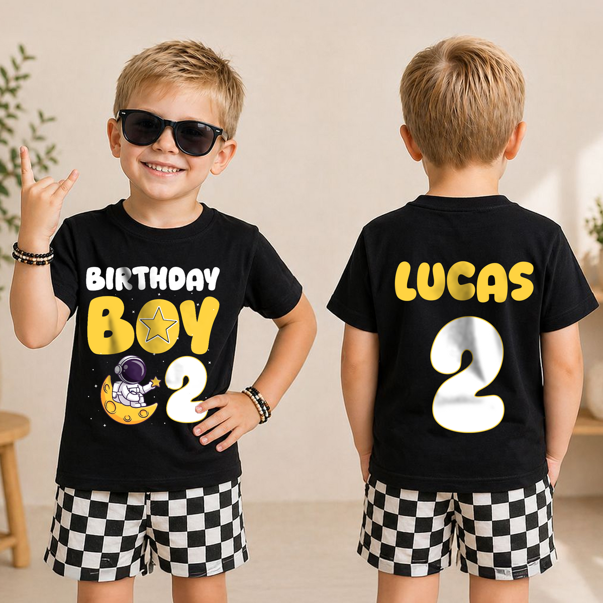 Custom Name Astronaut 2nd Birthday Shirt for Boys — product view 5
