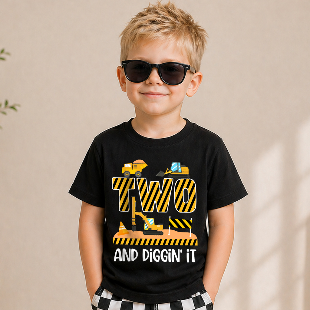 Custom Name Construction Truck 2nd Birthday Shirt, Two and Digging It — product view 5