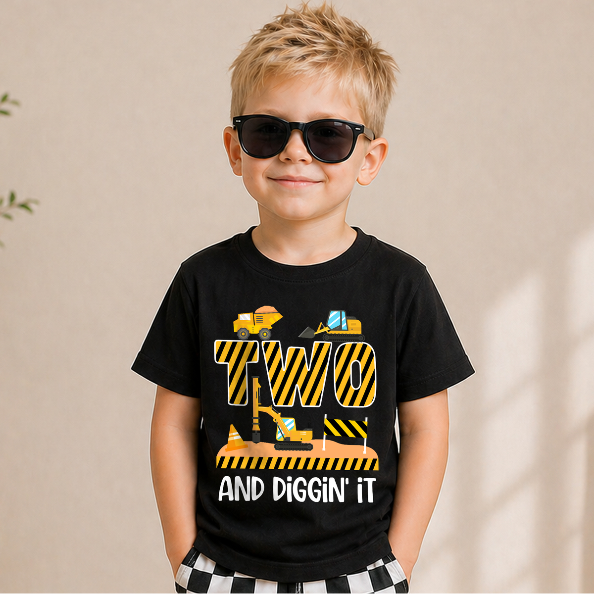 Custom Name Construction Truck 2nd Birthday Shirt, Two and Digging It — product view 5