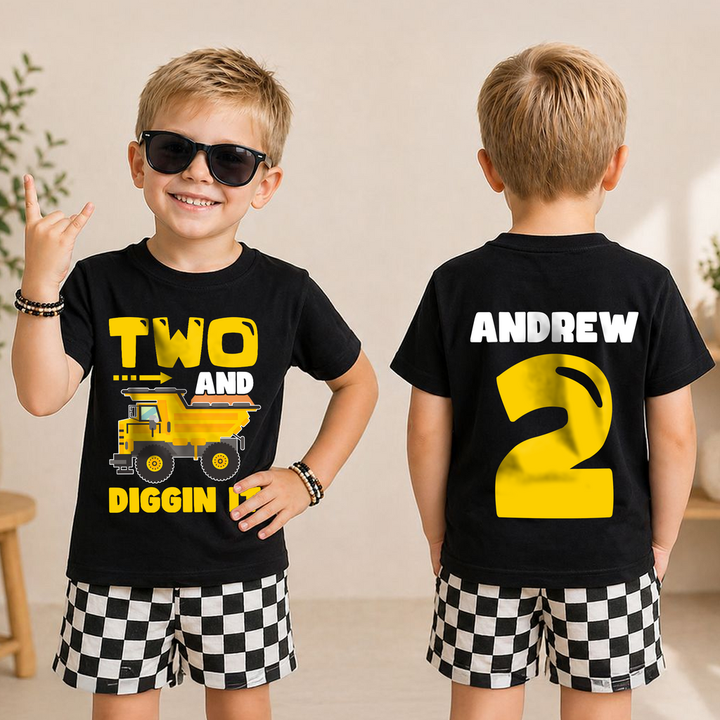 Custom Construction Truck 2nd Birthday Shirt, Two and Digging It — product view 3