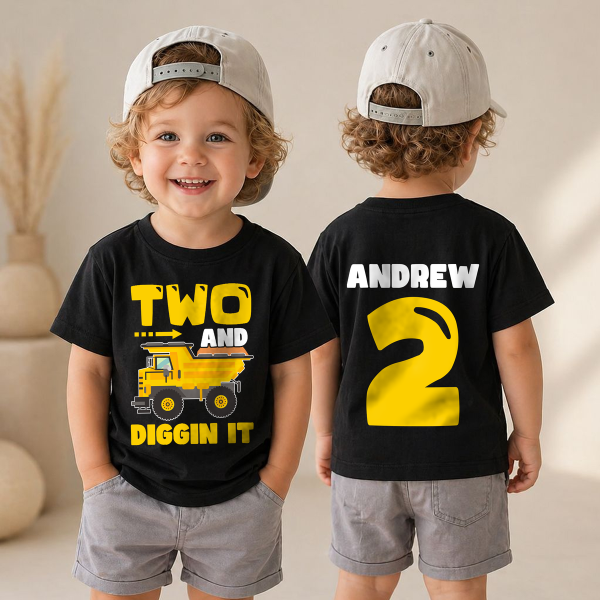 Custom Construction Truck 2nd Birthday Shirt, Two and Digging It — product view 4