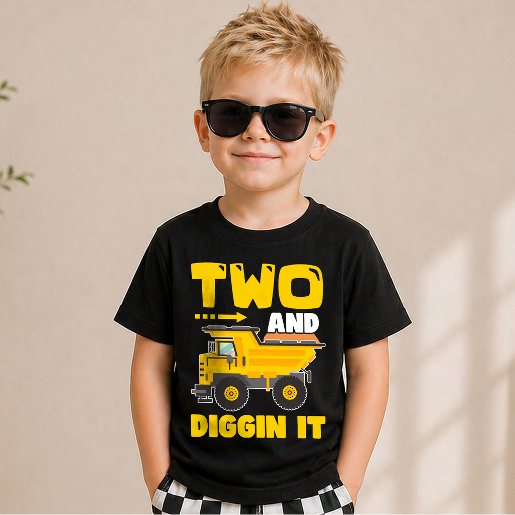 Custom Construction Truck 2nd Birthday Shirt, Two and Digging It — product view 5