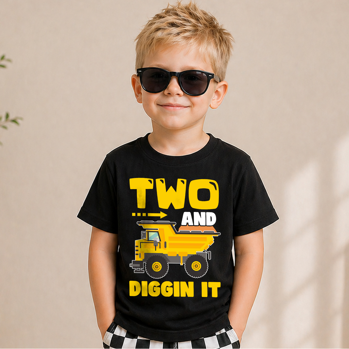 Custom Construction Truck 2nd Birthday Shirt, Two and Digging It — product view 5