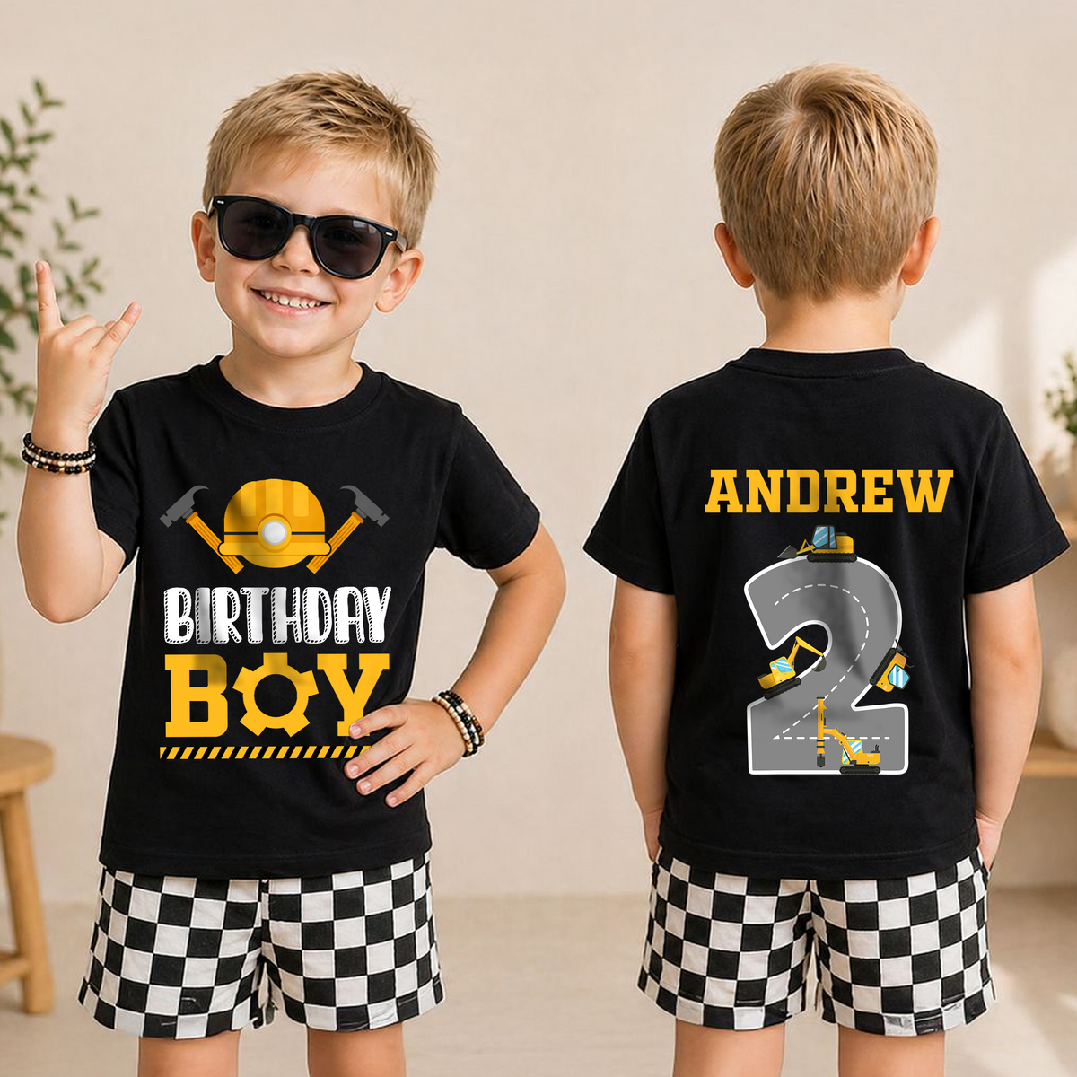 Boys Custom Construction Truck 2nd Birthday Shirt, Digging It — product view 3