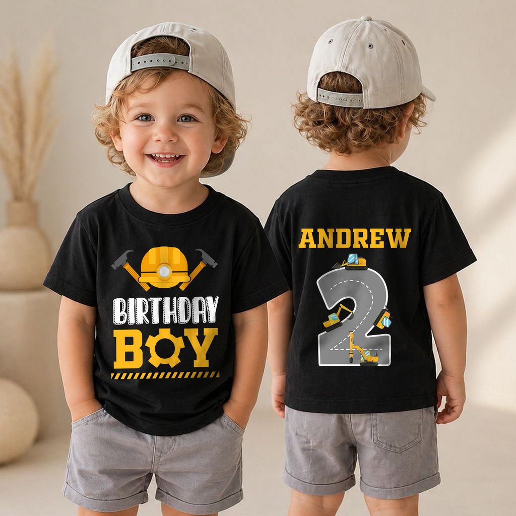 Boys Custom Construction Truck 2nd Birthday Shirt, Digging It — product view 4