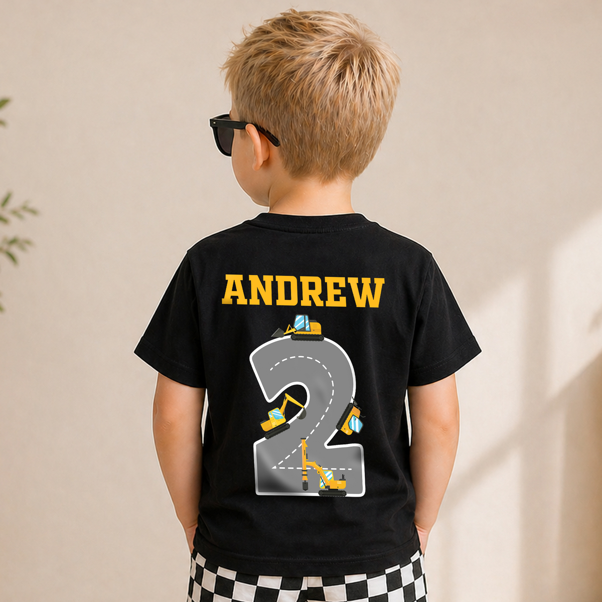 Boys Custom Construction Truck 2nd Birthday Shirt, Digging It — product view 6