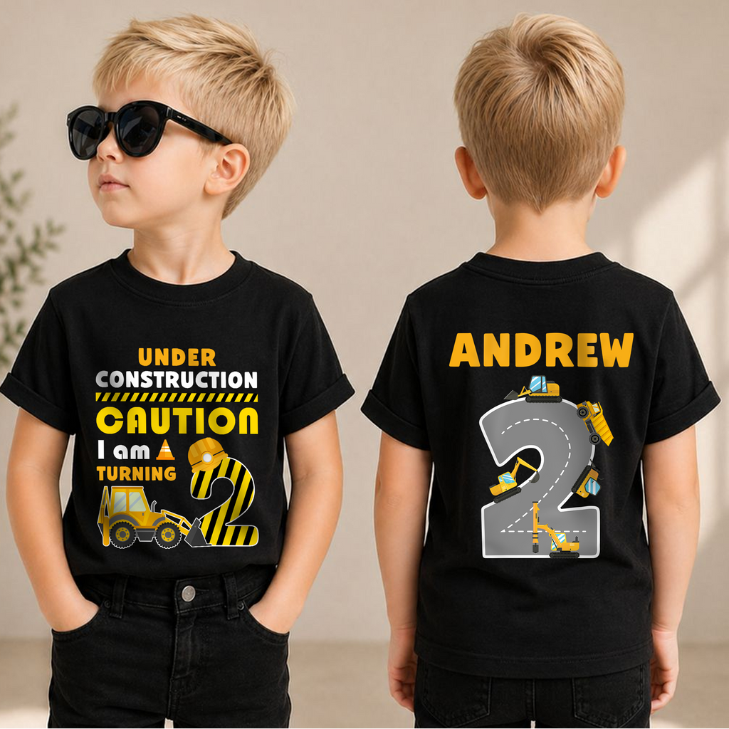 Toddler Personalized Construction Truck 2nd Birthday Shirt, Under Construction — product view 1