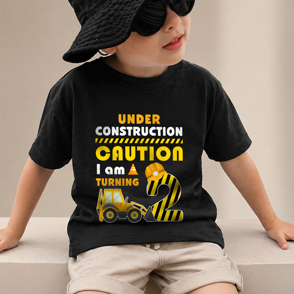 Toddler Personalized Construction Truck 2nd Birthday Shirt, Under Construction — product view 2