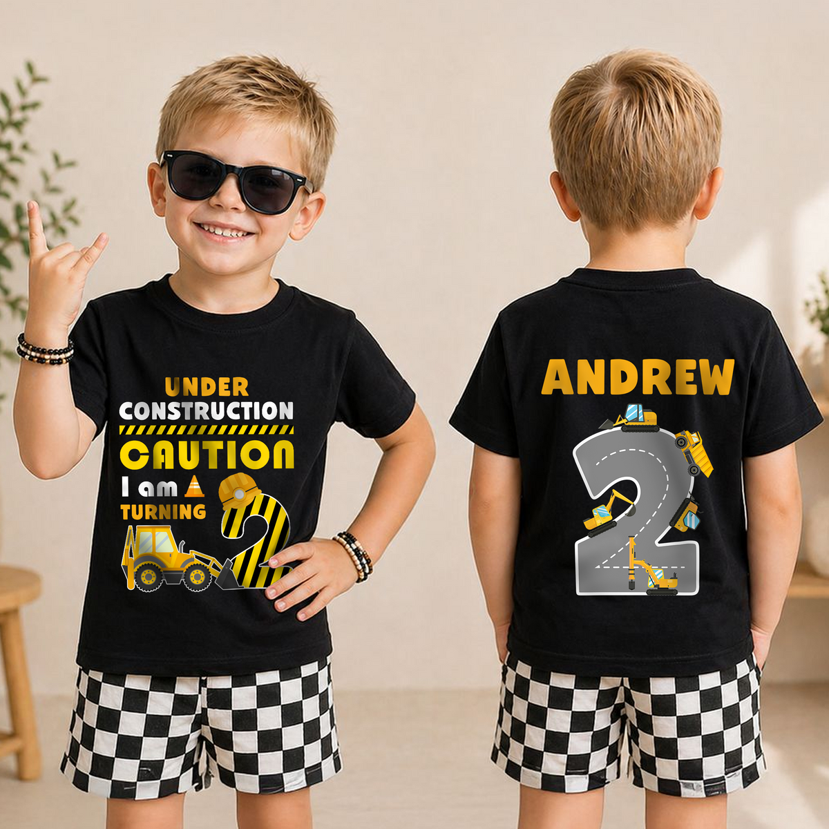 Toddler Personalized Construction Truck 2nd Birthday Shirt, Under Construction — product view 3