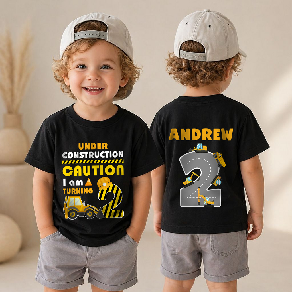 Toddler Personalized Construction Truck 2nd Birthday Shirt, Under Construction — product view 4