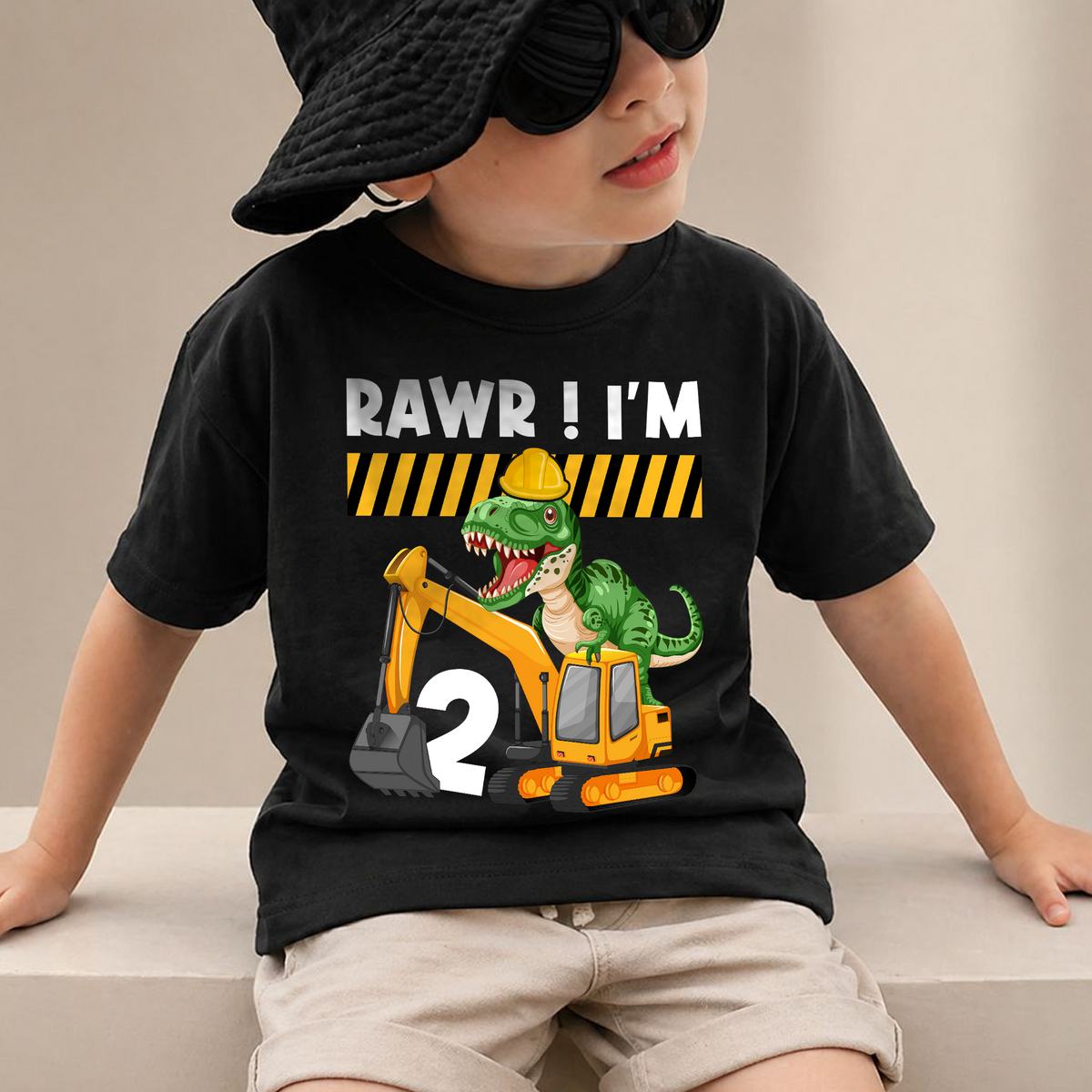 Boys Personalized Construction Truck 2nd Birthday Shirt, Digging It — product view 2