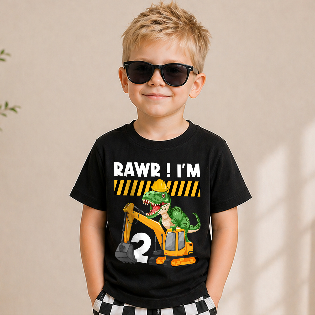 Boys Personalized Construction Truck 2nd Birthday Shirt, Digging It — product view 5