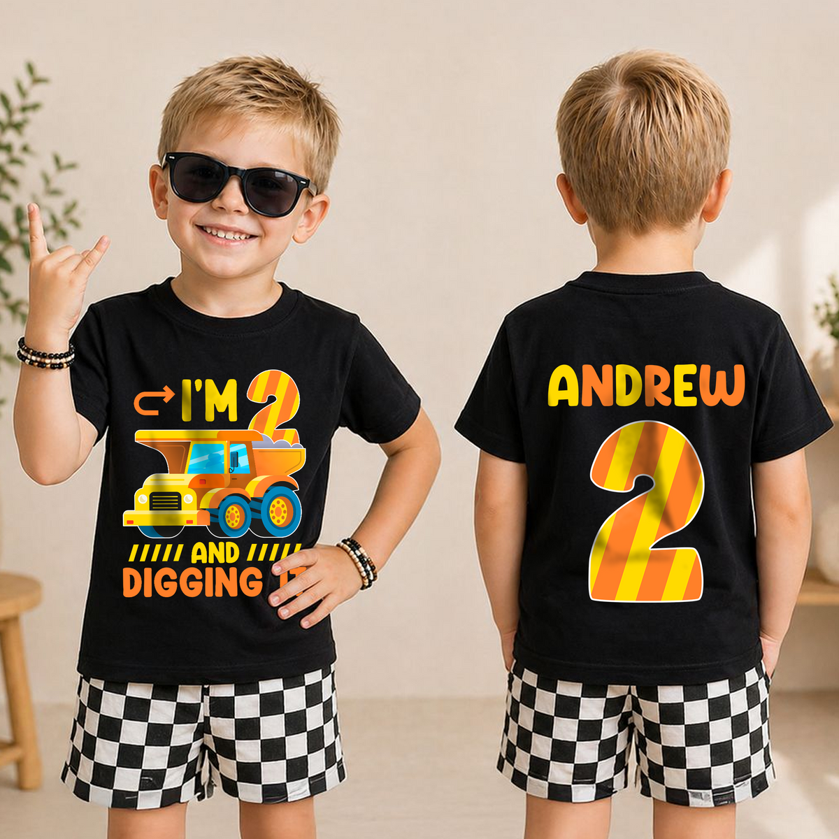 Personalized Construction Truck Birthday Boy Shirt 2, Digging It — product view 3