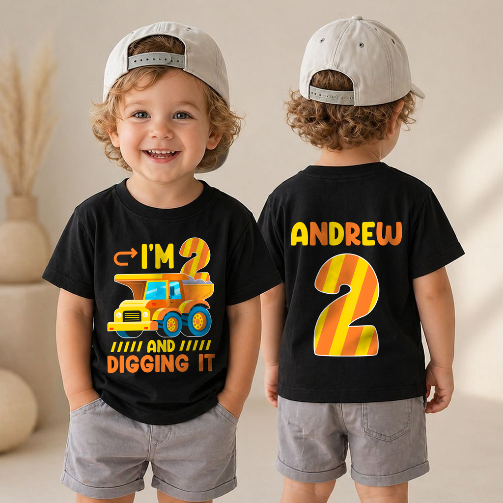 Personalized Construction Truck Birthday Boy Shirt 2, Digging It — product view 4