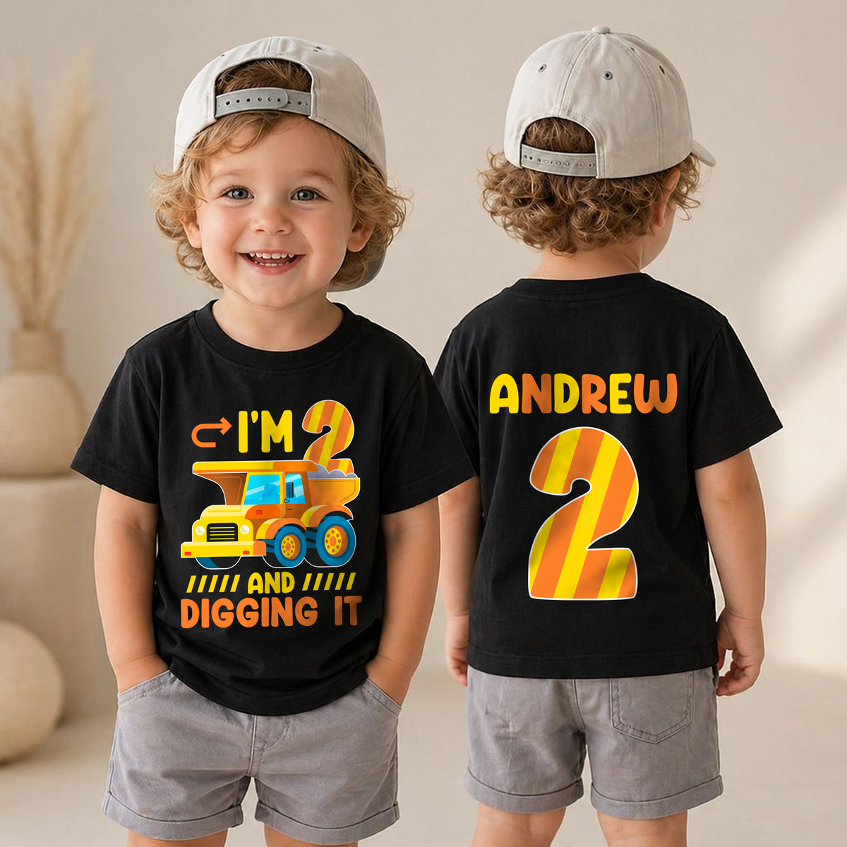 Personalized Construction Truck Birthday Boy Shirt 2, Digging It — product view 4