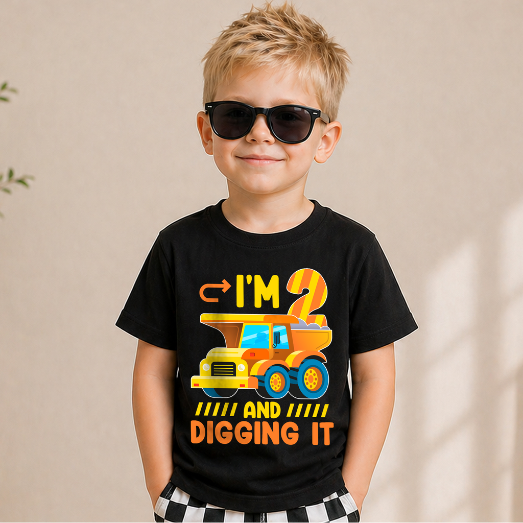 Personalized Construction Truck Birthday Boy Shirt 2, Digging It — product view 5