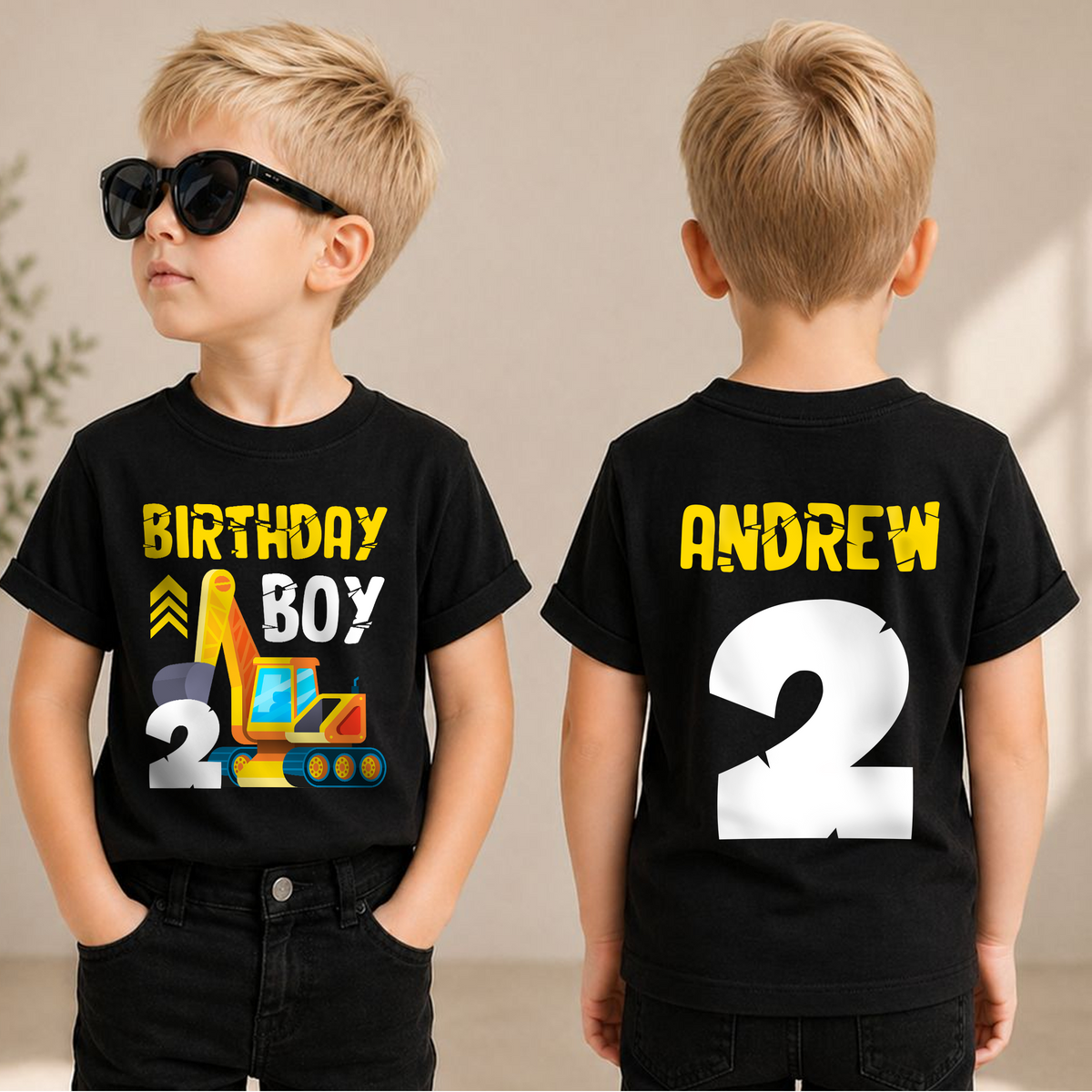 Custom Name Construction Truck Birthday Boy Shirt 2, Digging It — product view 1