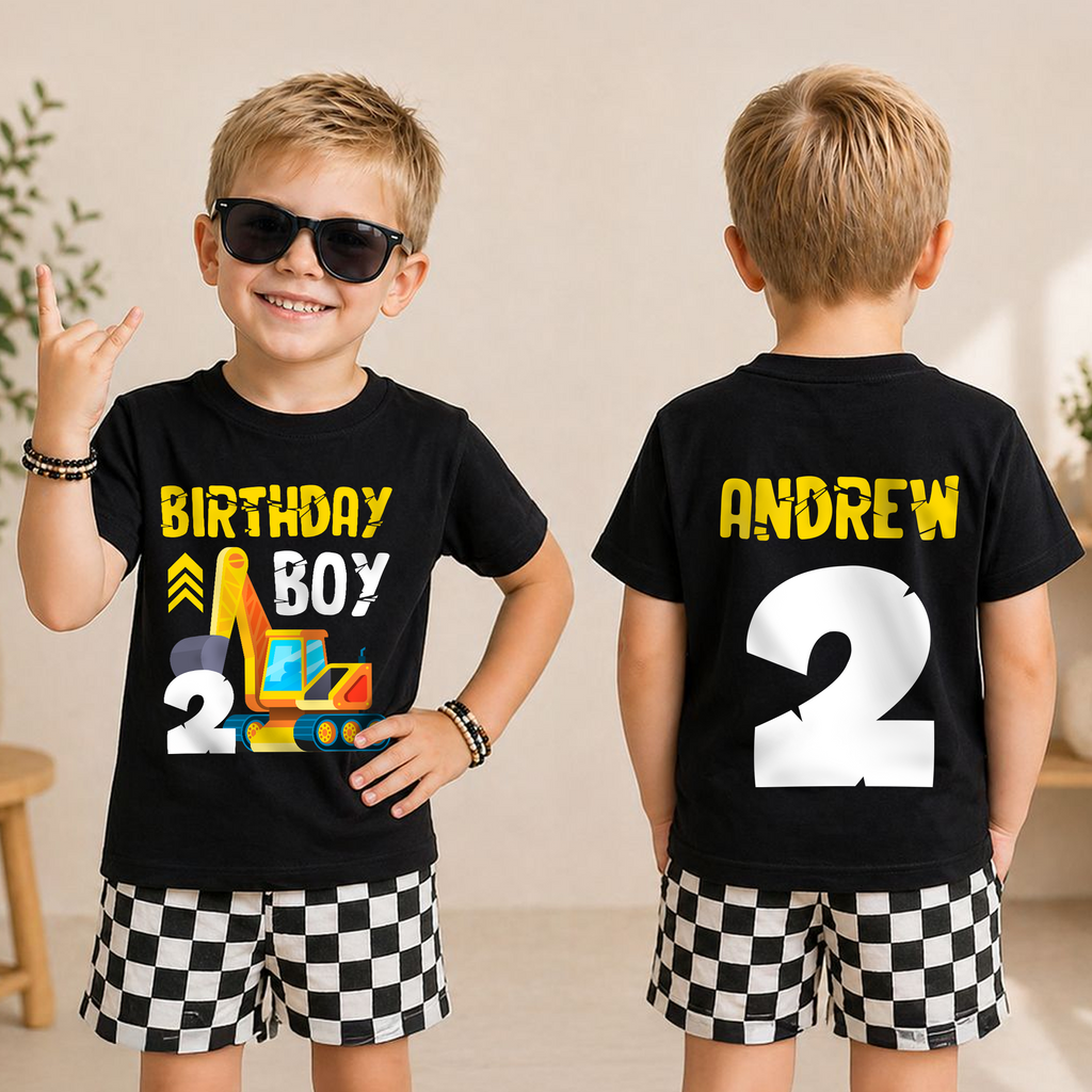 Custom Name Construction Truck Birthday Boy Shirt 2, Digging It — product view 3