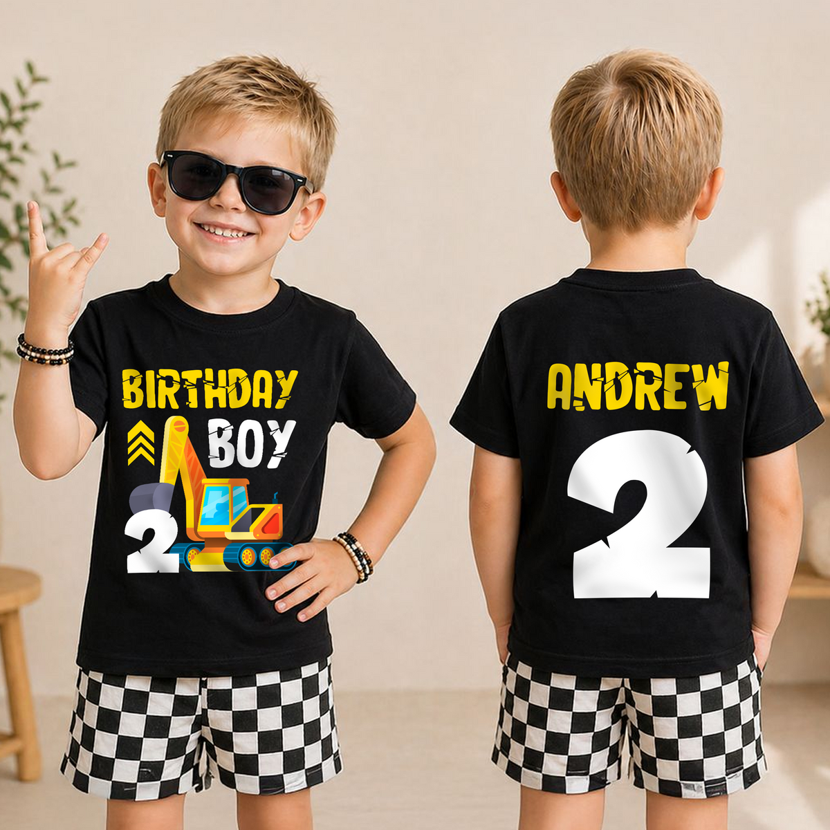Custom Name Construction Truck Birthday Boy Shirt 2, Digging It — product view 3
