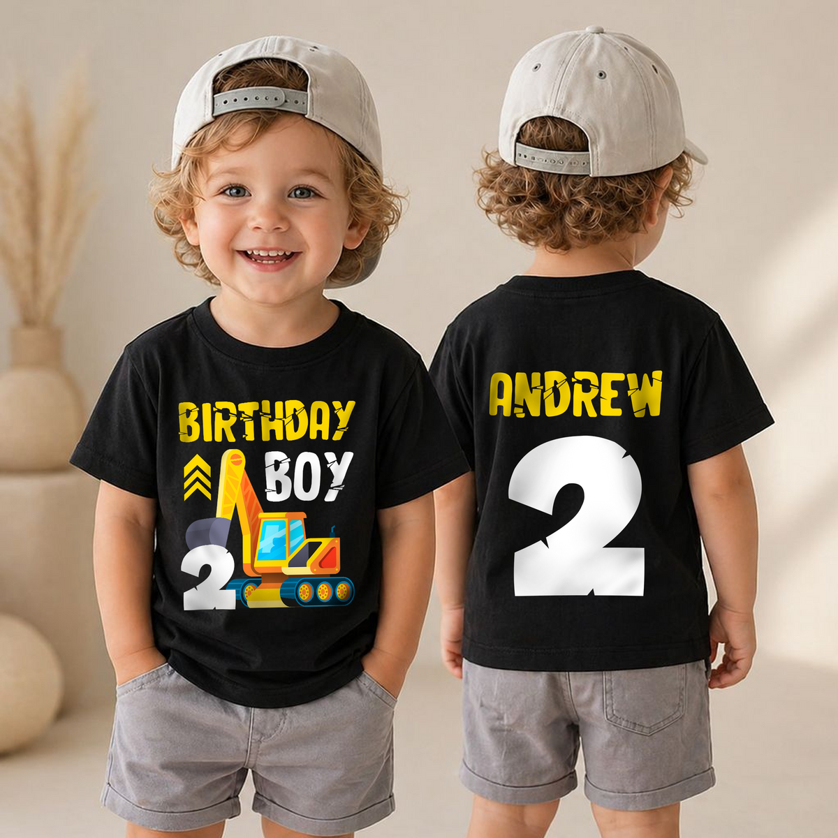 Custom Name Construction Truck Birthday Boy Shirt 2, Digging It — product view 4