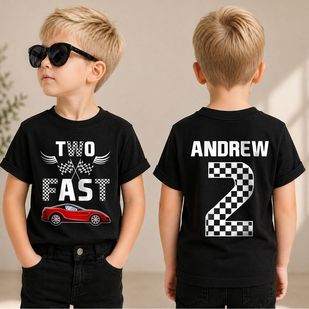 Boys Personalized TWO FAST 2nd Birthday Shirt for Boys — product view 1