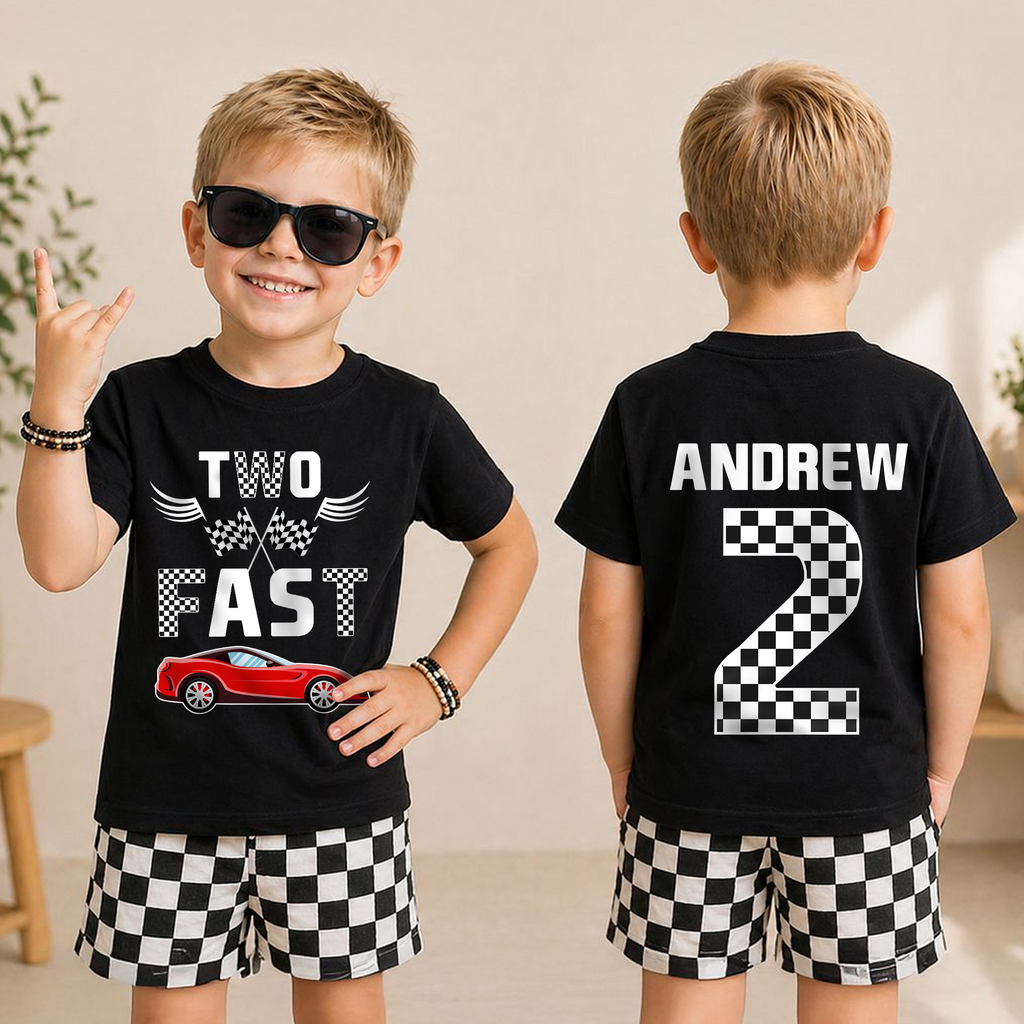 Boys Personalized TWO FAST 2nd Birthday Shirt for Boys — product view 3