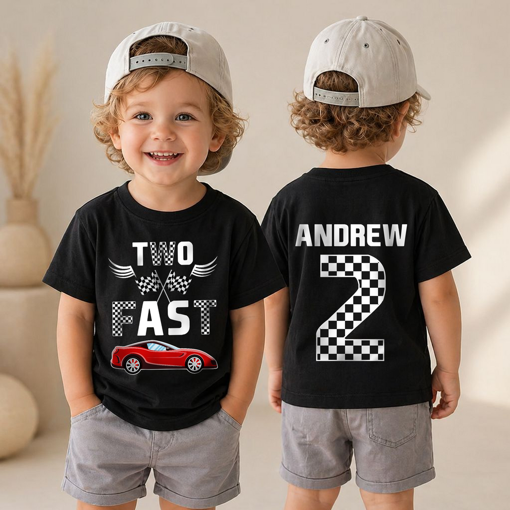 Boys Personalized TWO FAST 2nd Birthday Shirt for Boys — product view 4