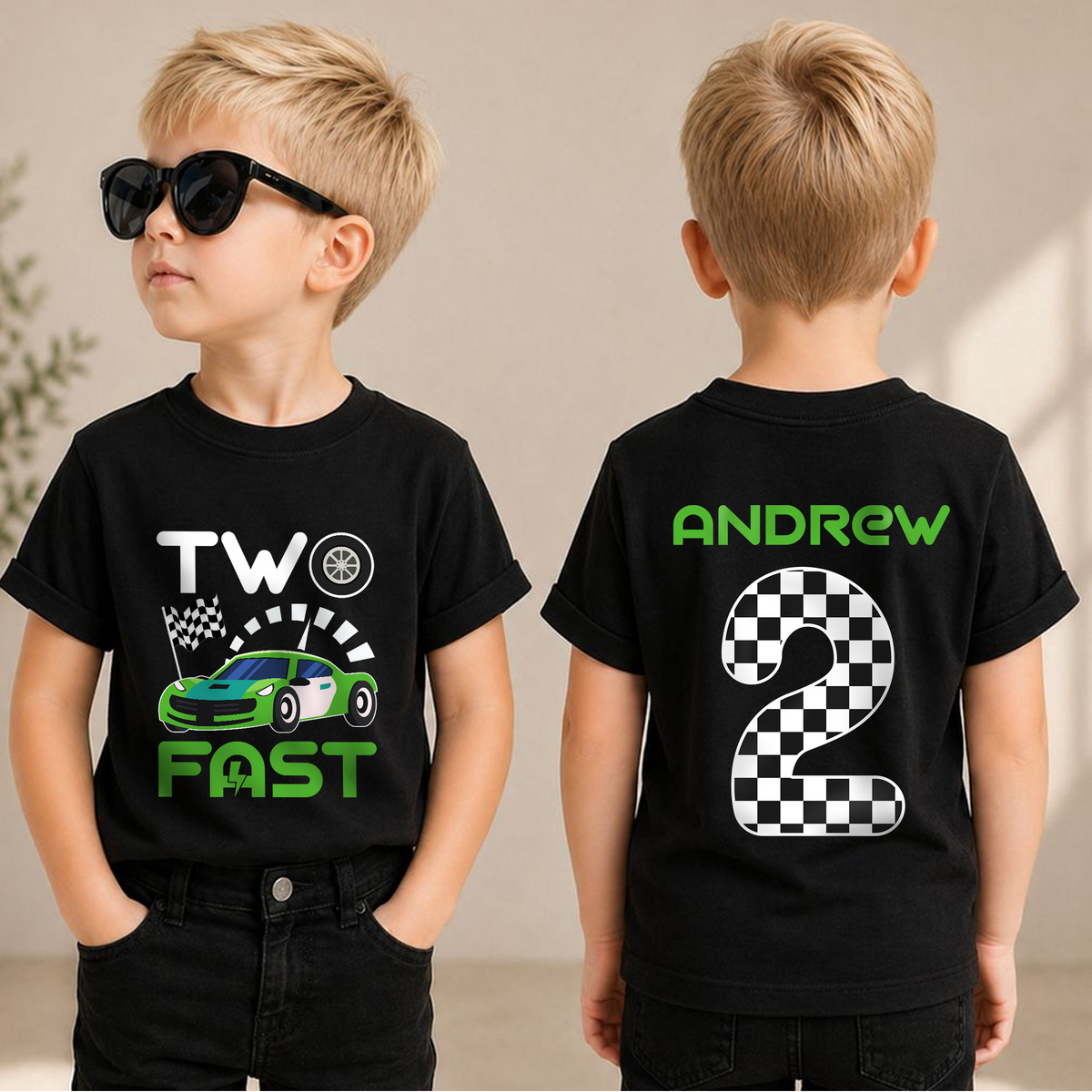 Personalized Race Car 2nd Birthday Shirt Boy, TWO FAST — product view 1