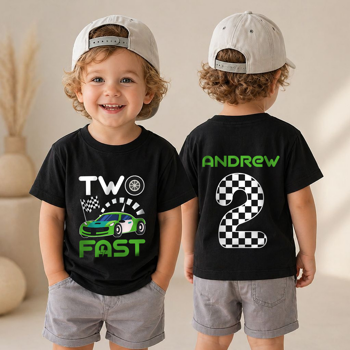 Personalized Race Car 2nd Birthday Shirt Boy, TWO FAST — product view 4