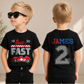 Custom Name Race Car 2nd Birthday Shirt Boy, TWO FAST — product view 1