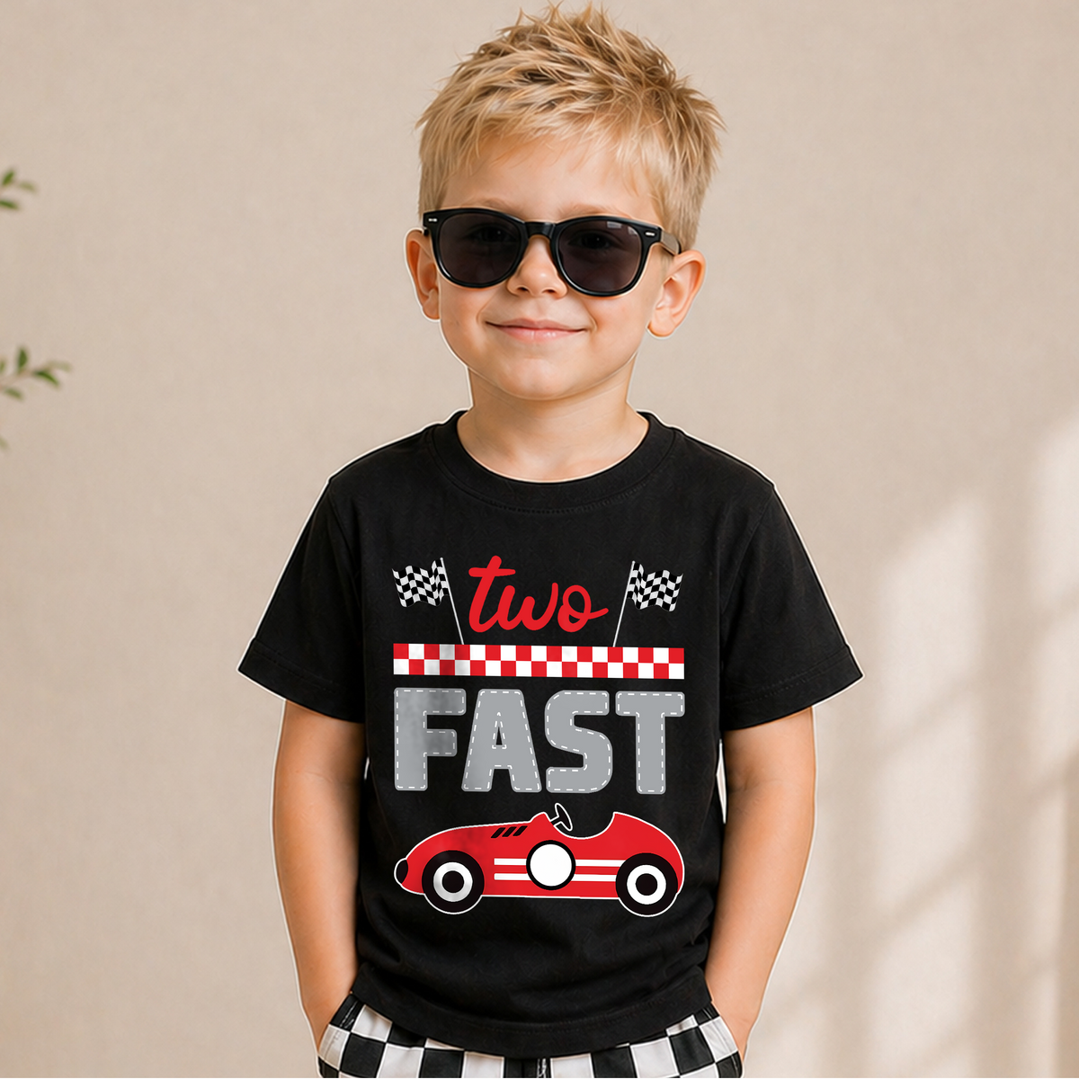 Custom Name Race Car 2nd Birthday Shirt Boy, TWO FAST — product view 5