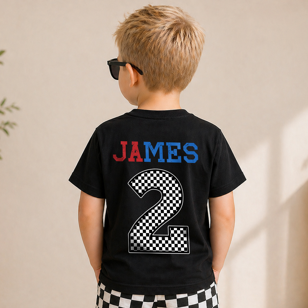 Custom Name Race Car 2nd Birthday Shirt Boy, TWO FAST — product view 6