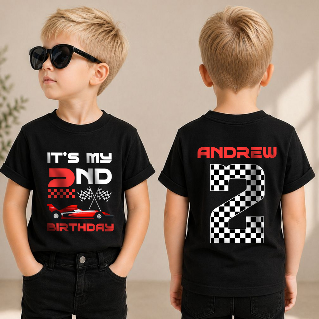 Custom Race Car 2nd Birthday Shirt Boy, Two Fast 2 Curious — product view 1
