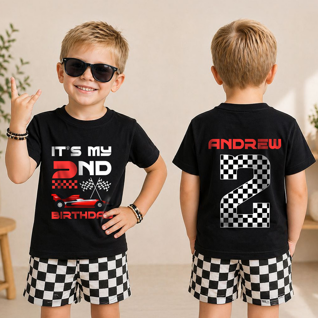 Custom Race Car 2nd Birthday Shirt Boy, Two Fast 2 Curious — product view 3