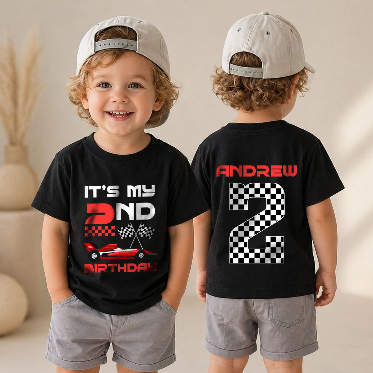 Custom Race Car 2nd Birthday Shirt Boy, Two Fast 2 Curious — product view 4