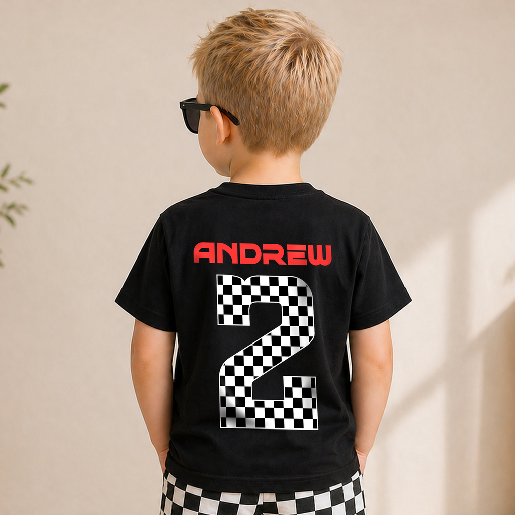 Custom Race Car 2nd Birthday Shirt Boy, Two Fast 2 Curious — product view 6