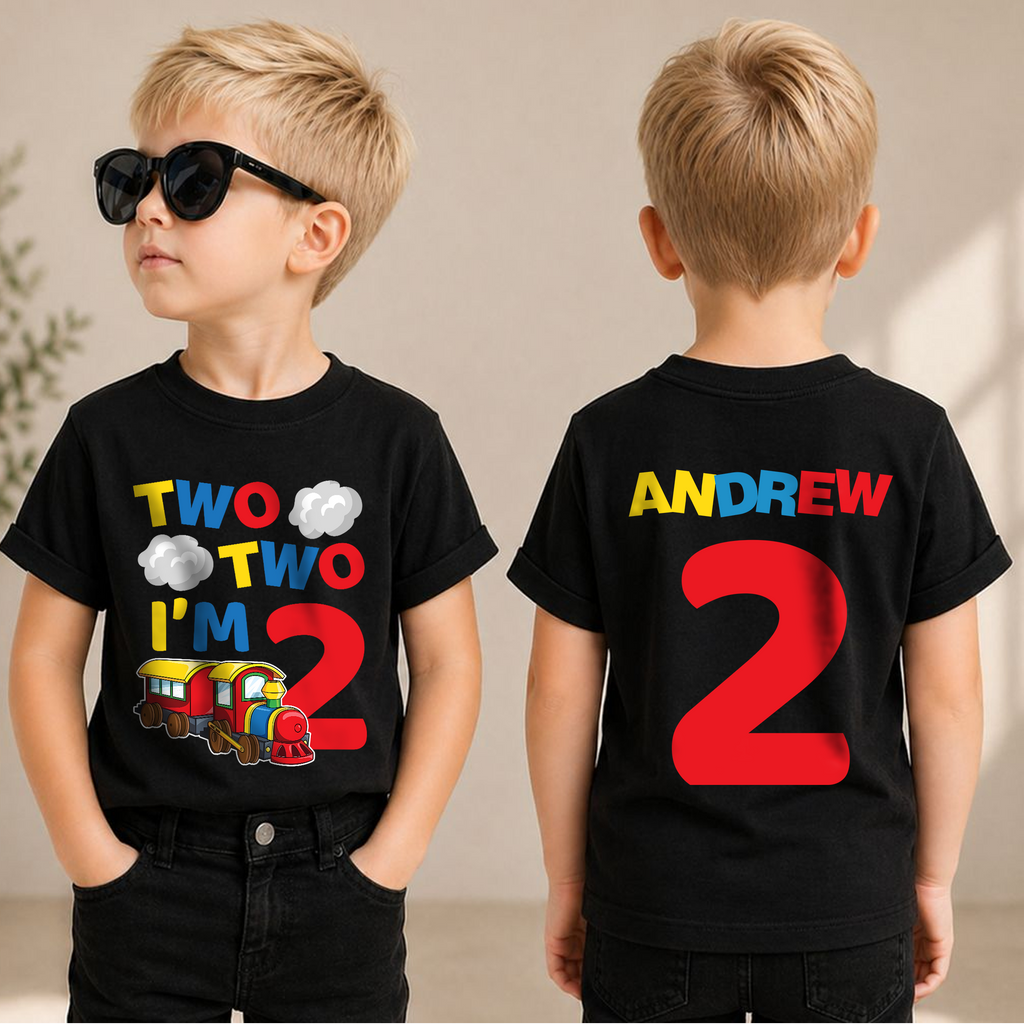 Custom Name Chugga Chugga Two Two Birthday Shirt for Boys — product view 1