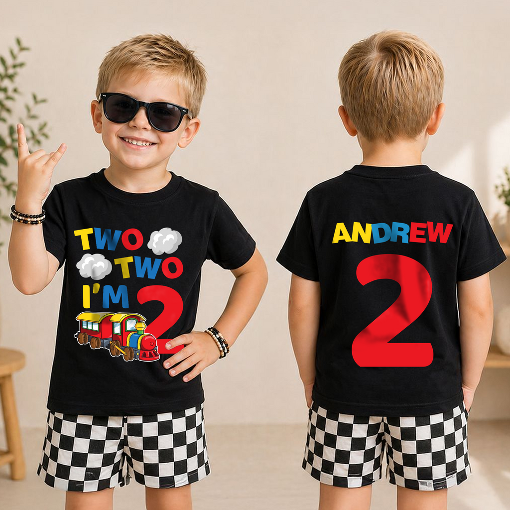 Custom Name Chugga Chugga Two Two Birthday Shirt for Boys — product view 3