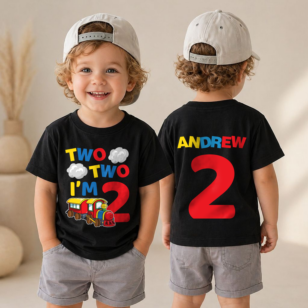 Custom Name Chugga Chugga Two Two Birthday Shirt for Boys — product view 4