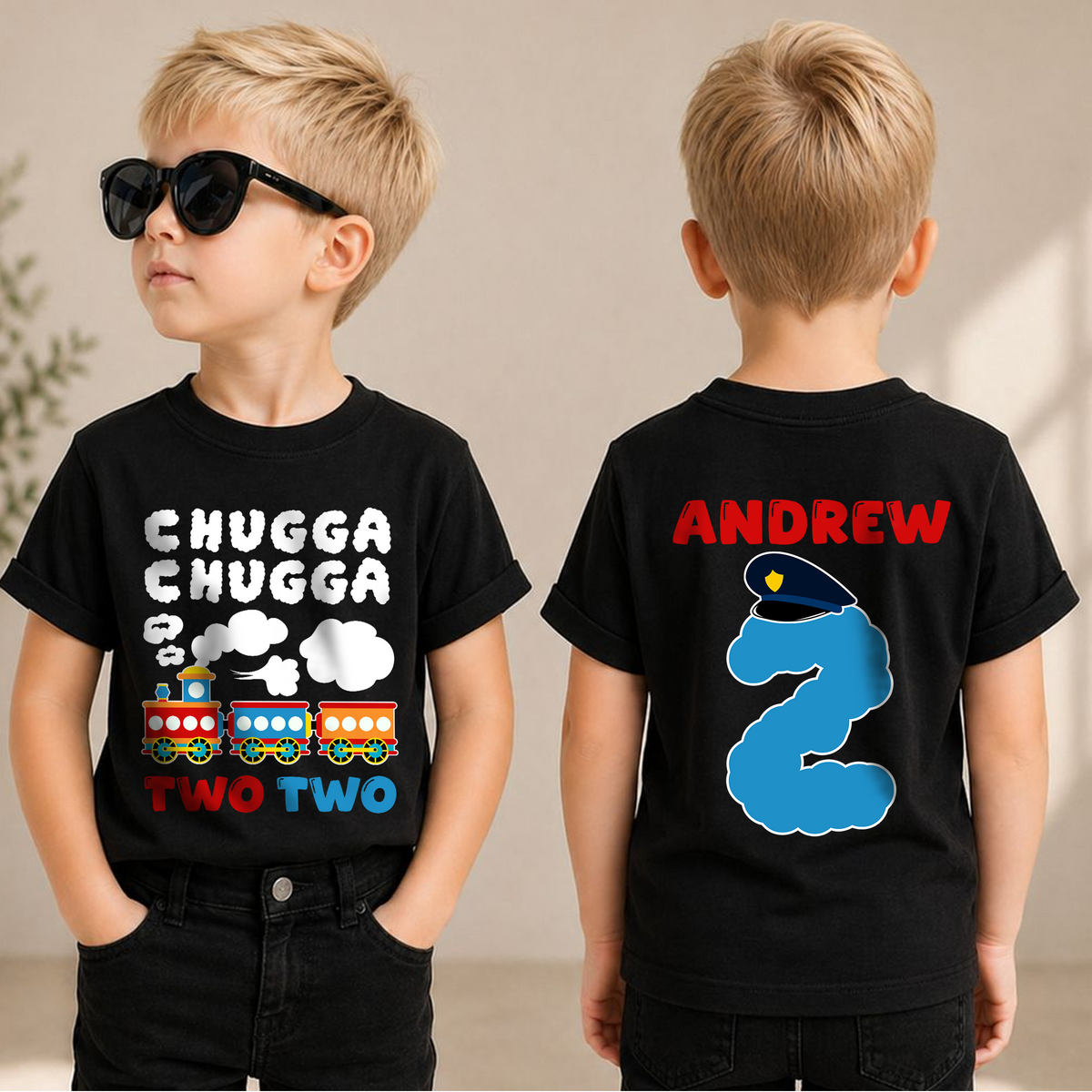 Custom Chugga Chugga Two Two Birthday Shirt for Boys — product view 1
