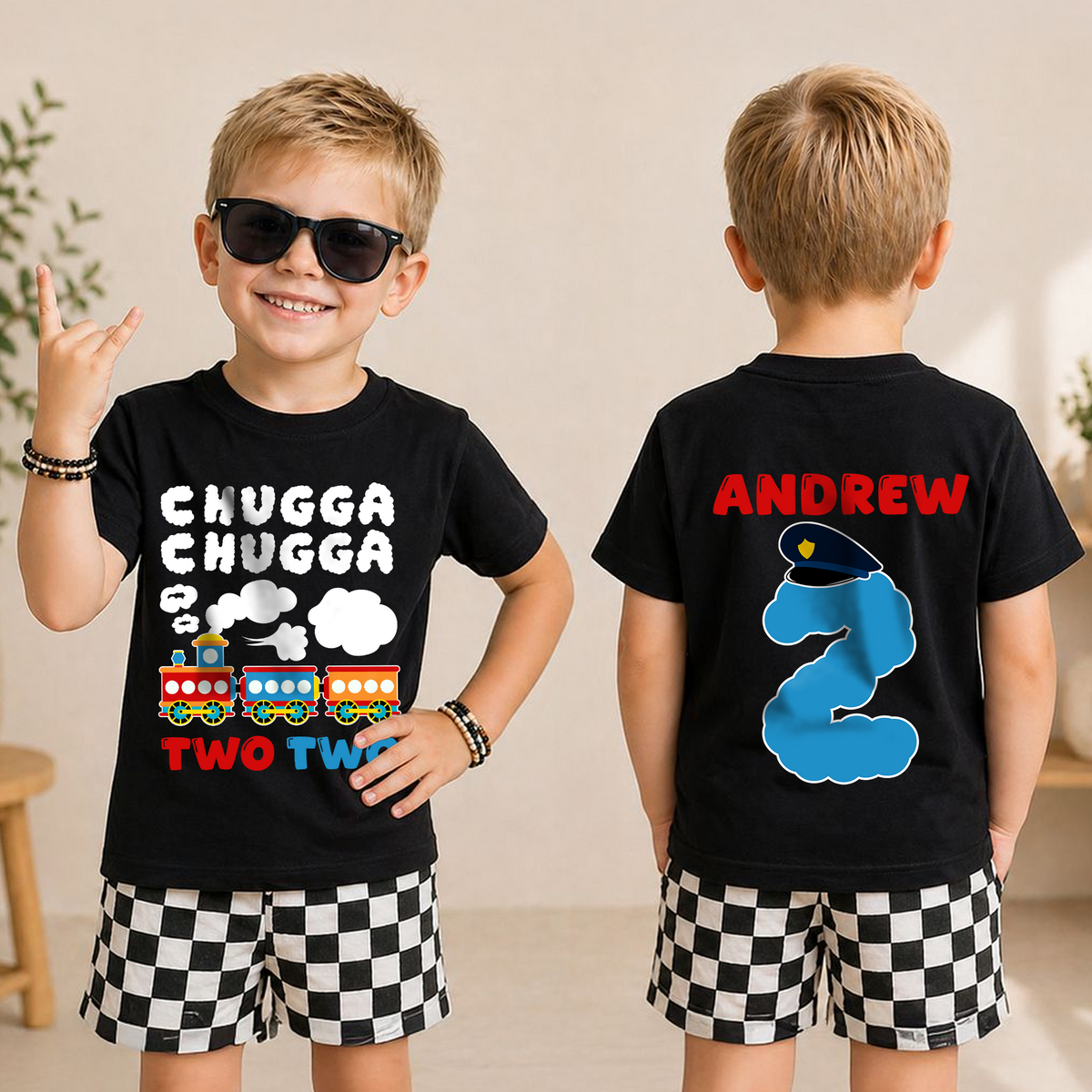 Custom Chugga Chugga Two Two Birthday Shirt for Boys — product view 3