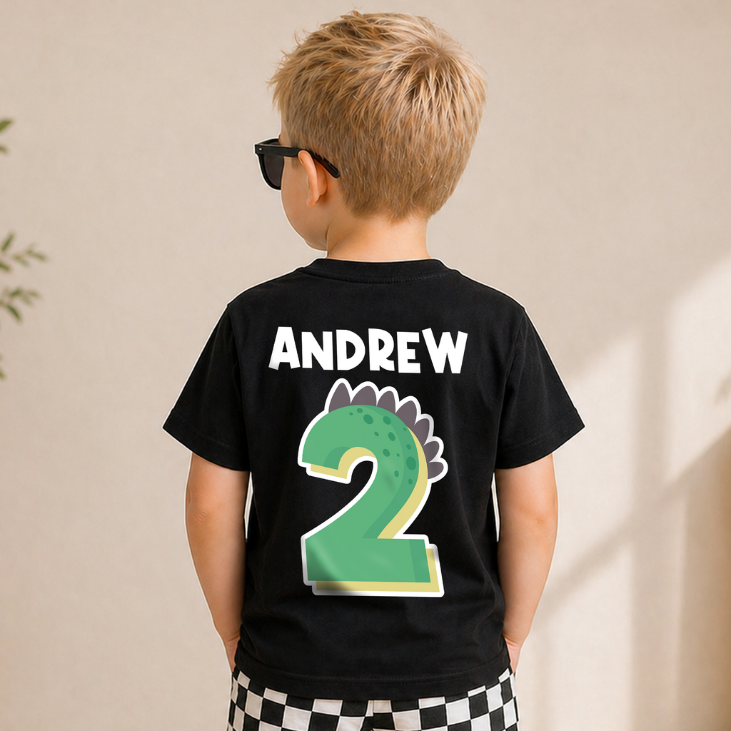 Boys Custom T-Rex 2nd Birthday Shirt Boy, Two Rex — product view 6