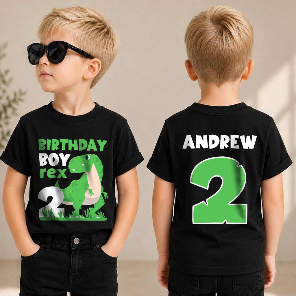 Toddler Personalized T-Rex 2nd Birthday Shirt Boy — product view 1