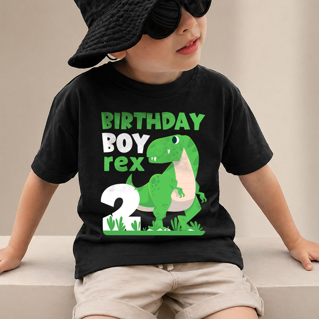 Toddler Personalized T-Rex 2nd Birthday Shirt Boy — product view 2