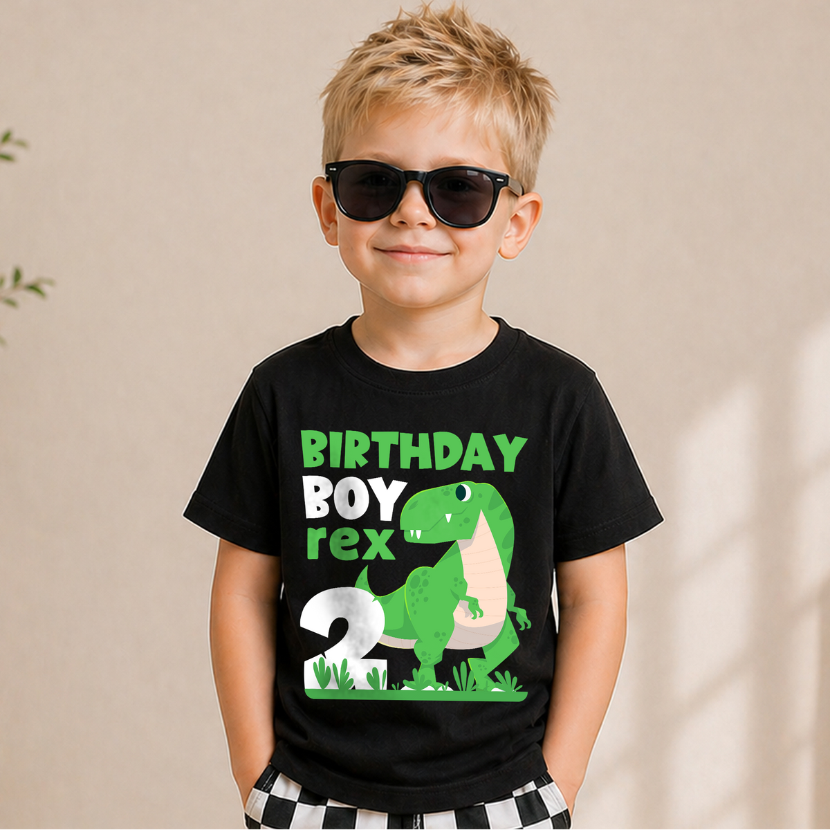 Toddler Personalized T-Rex 2nd Birthday Shirt Boy — product view 5