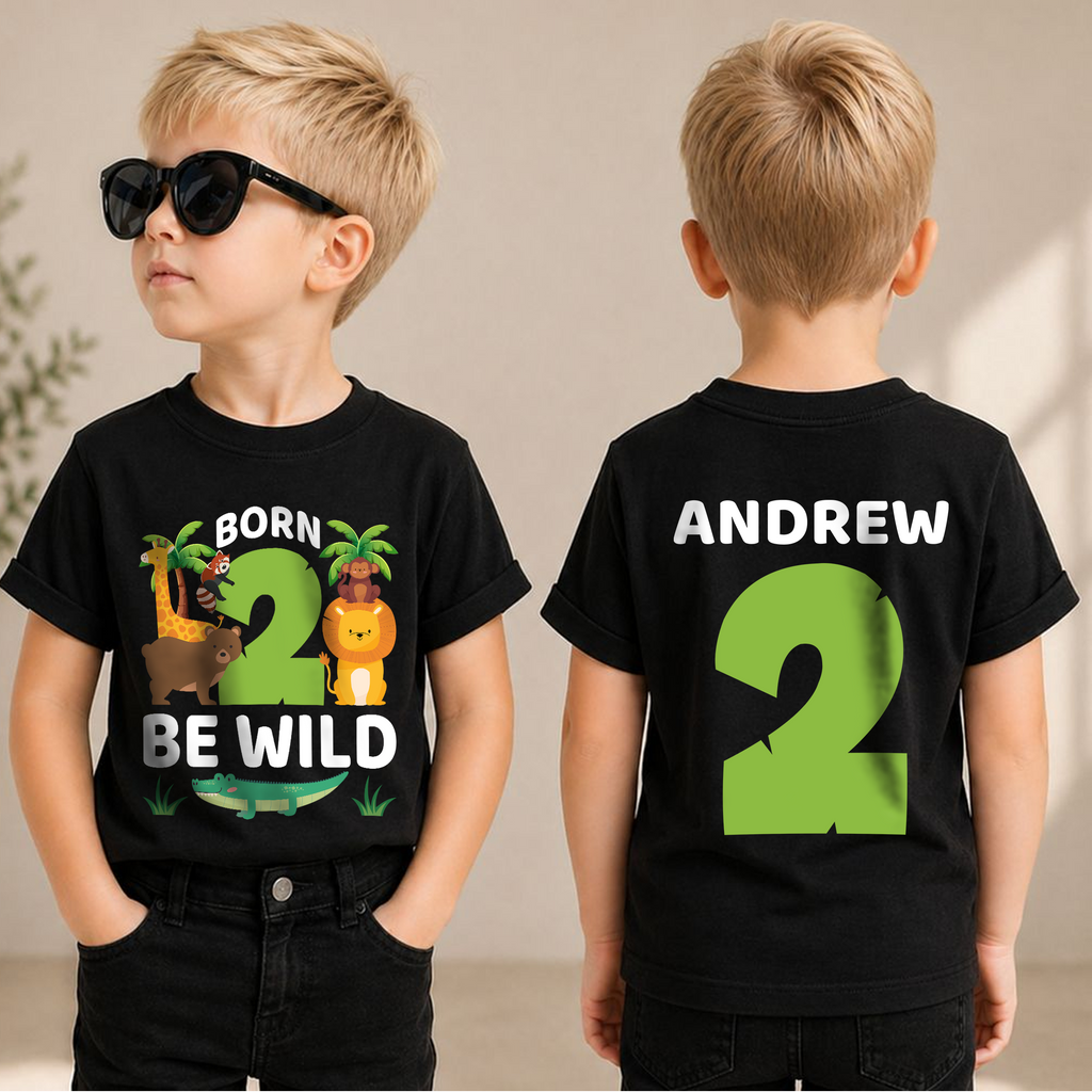 Boys Custom Wild 2nd Birthday Shirt Boy, Born 2 Be Wild — product view 1