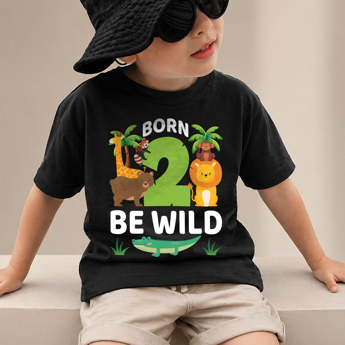 Boys Custom Wild 2nd Birthday Shirt Boy, Born 2 Be Wild — product view 2
