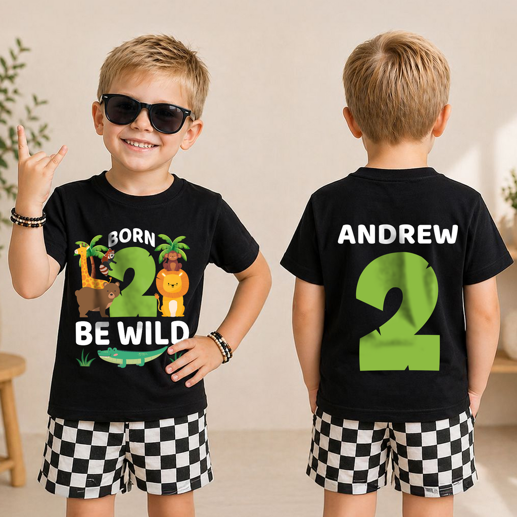 Boys Custom Wild 2nd Birthday Shirt Boy, Born 2 Be Wild — product view 3