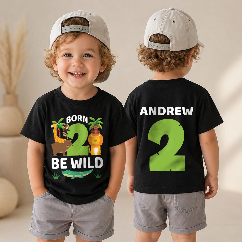 Boys Custom Wild 2nd Birthday Shirt Boy, Born 2 Be Wild — product view 4