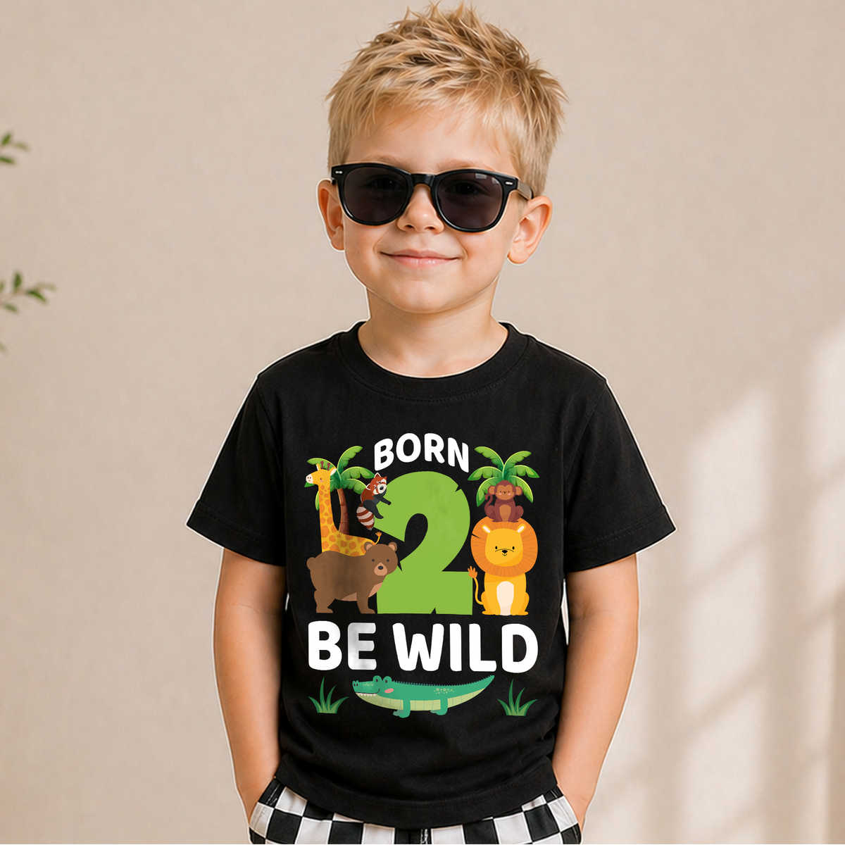Boys Custom Wild 2nd Birthday Shirt Boy, Born 2 Be Wild — product view 5